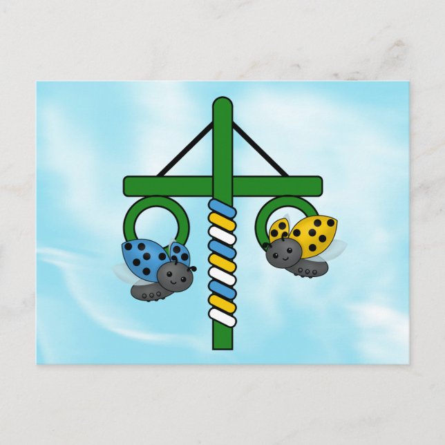 Midsommar Ladybugs Maypole Vykort (Framsida)