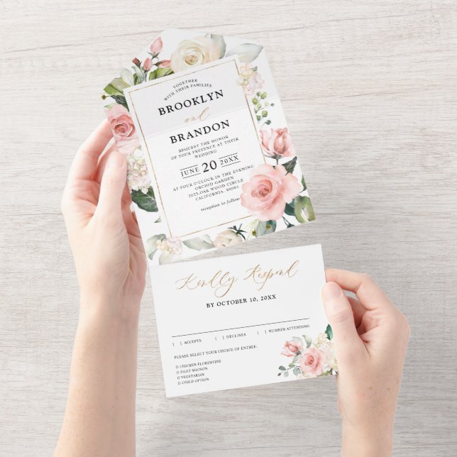 Midsommar Peach Pastel Rosa Blommigt Bröllop (Avrivbar del)