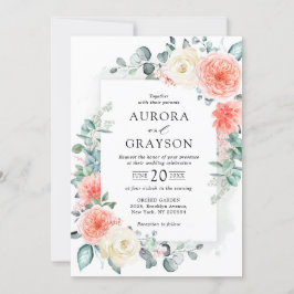 Midsommar Peach Pastel Rosa Blommigt Bröllop Inbjudningar