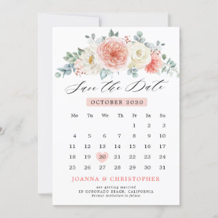 Midsommar Peach Pastel Rosa Blommigt Calendar Spara Datumet