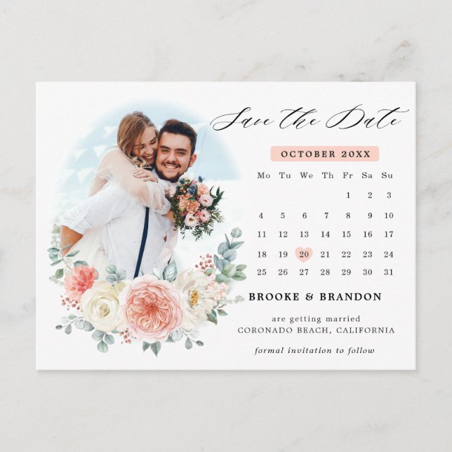 Midsommar Peach Pastel Rosa Kalender Spara datum Vykort (Framsida)