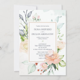 Midsommar Romantiska Akvarell Blommor Bröllop Inbjudningar