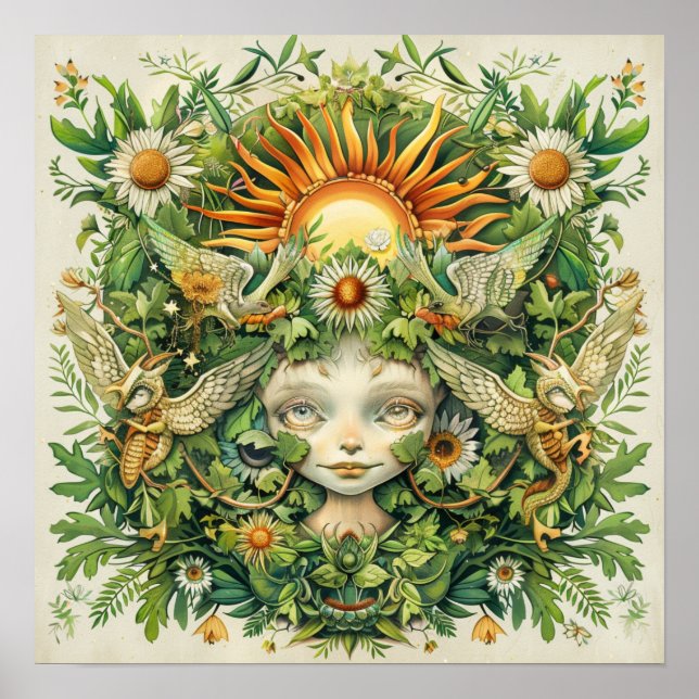 Midsommar Sol Änglar Nordisk Konsttryck Poster (Framsidan)