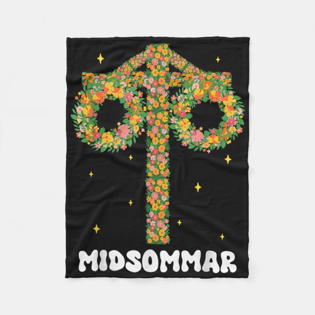 Midsommar Solstice Maypole Midsommar Sverige Fleecefilt (Framsidan)