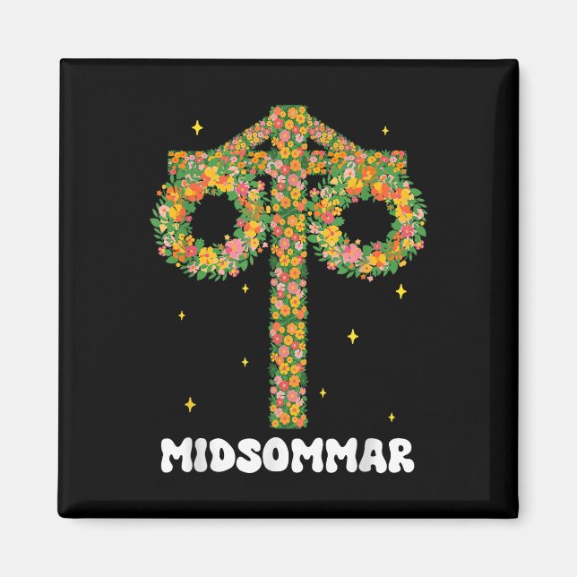 Midsommar Solstice Maypole Midsommar Sverige Magnet (Framsidan)