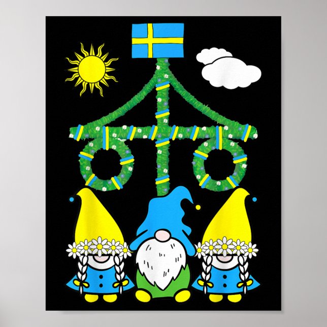 Midsommar Solstice Maypole Midsommar Sverige Poster (Framsidan)