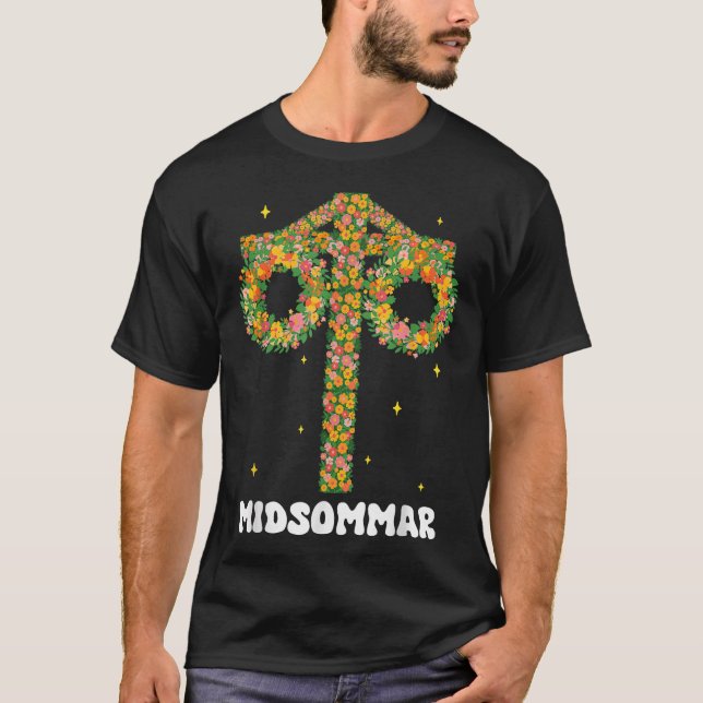 Midsommar Solstice Maypole Midsommar Sverige T Shirt (Framsida)