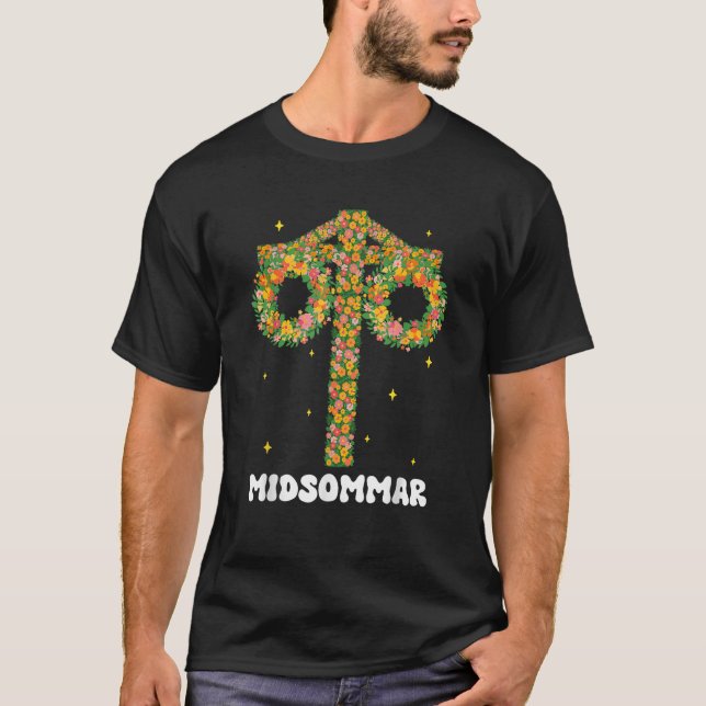 Midsommar Solstice Maypole Midsommar Sverige T Shirt (Framsida)