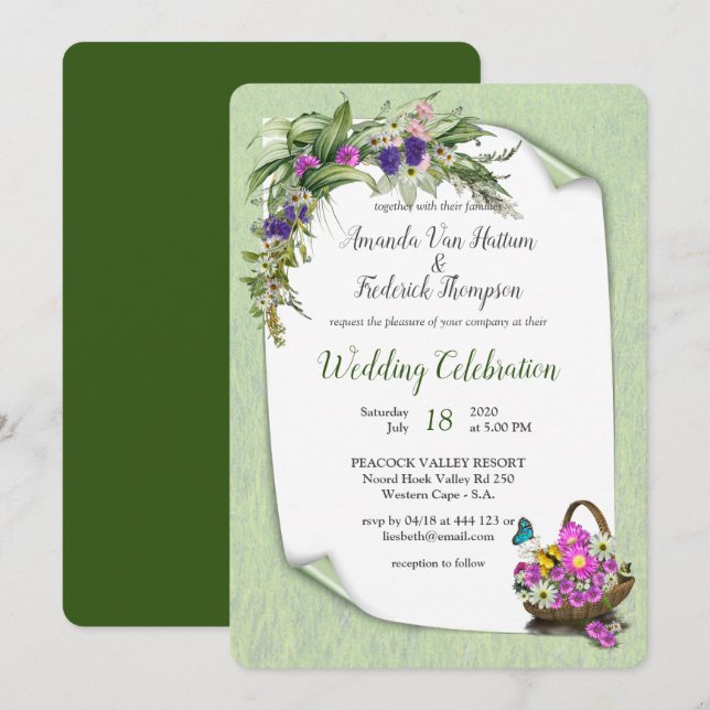 Midsommar vårblomma inbjudningar (Fram/baksida)