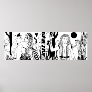 Midsommarnattens Dream B&W-Poster på 36 x 12 tum Poster