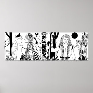 Midsommarnattens Dream B&W-Poster på 36 x 12 tum Poster