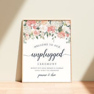 Midsummer Floral Unplugged Wedding Ceremony Sign Poster