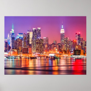 Midtown Manhattan på natten med Empire Stae Poster