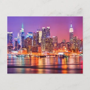 Midtown Manhattan på natten med Empire Stae Vykort