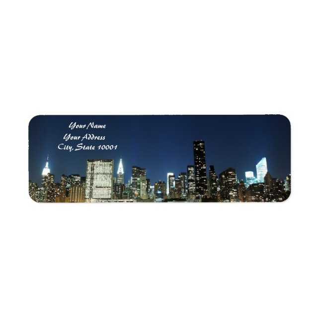 Midtown Manhattan skyline på Night Ljus, NYC Returadress Etikett (Framsidan)