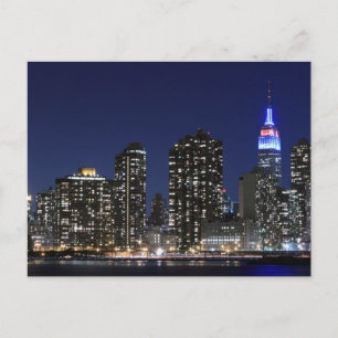 Midtown Manhattan skyline på Night Ljus, NYC Vykort