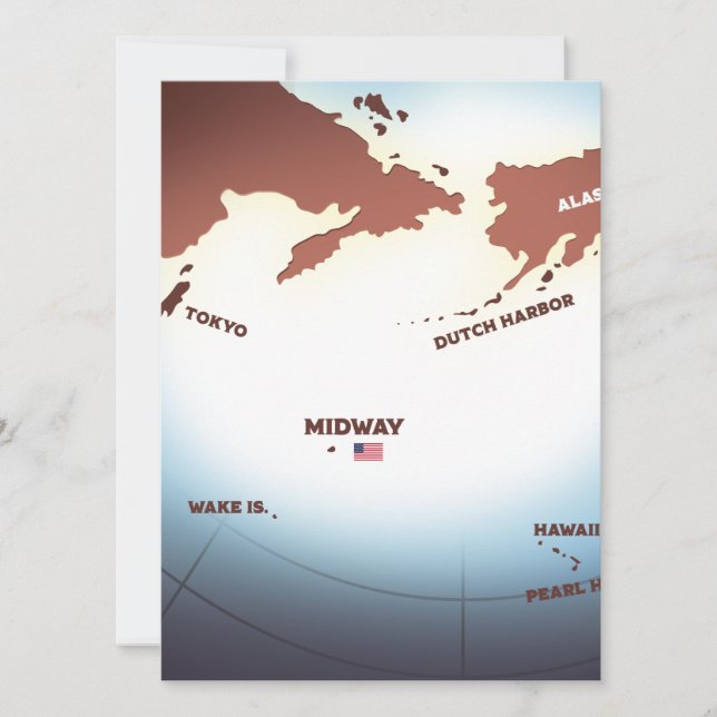 Midway Island vintage stil WW2 karta (Framsida)