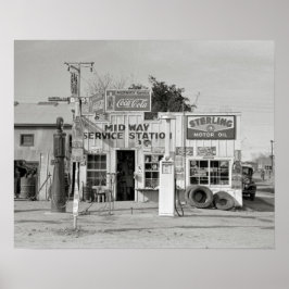 Midway Service Station, 1939. Vintage foto Poster