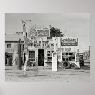 Midway Service Station, 1939. Vintage foto Poster