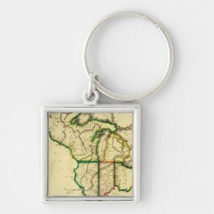 Midwest i den eniga StatesPanoramic kartan Fyrkantig Silverfärgad Nyckelring