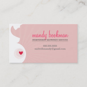 MIDWIFE DOULA CARD dräktig buk rosa baby Visitkort
