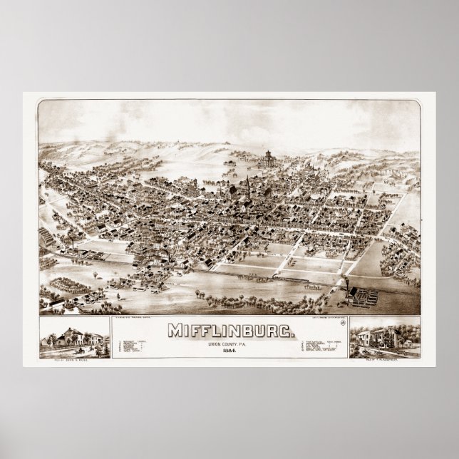 Mifflinburg, PA 1884 Poster (Framsidan)