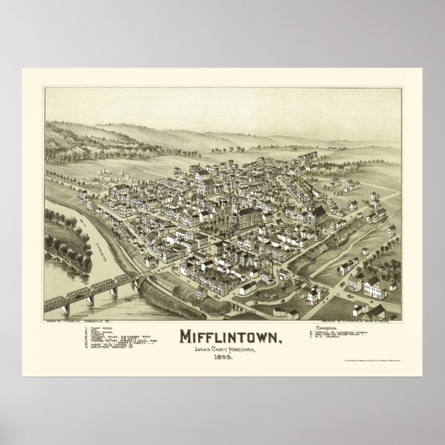Mifflintown, PA Panoramic Karta - 1895 Poster (Framsidan)