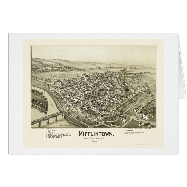 Mifflintown panorama- karta för PA - 1895 Hälsningskort (Framsidan Horizontal)