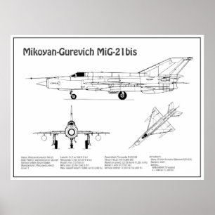MiG-21a - Flygplanets planer för blåkopia BD Poster