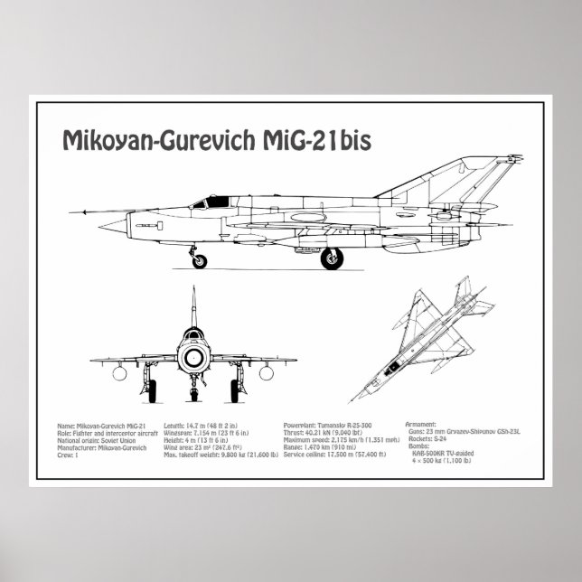 MiG-21a - Flygplanets planer för blåkopia BD Poster (Framsidan)
