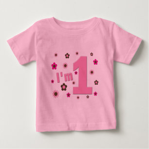 "Mig förmiddag 1" rosa- och bruntblommafödelseda T-shirt