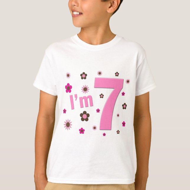 Mig förmiddag 7 rosa- och bruntblommor tee shirt (Framsida)