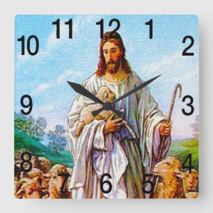 Mig förmiddag den bra herdeJohn 10:7 - 21 Fyrkantig Klocka