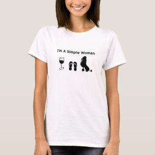 Mig förmiddag en enkel kvinna med vin och pudeln t shirt