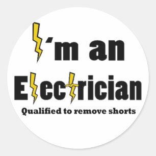 Mig förmiddag en kvalificerad elektriker som tar runt klistermärke