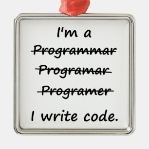 Mig förmiddag en programmerare som jag skriver julgransprydnad metall