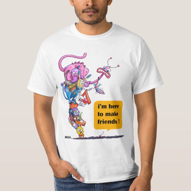 Mig förmiddag här som gör vänner! t-shirt (Framsida)
