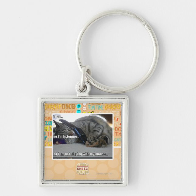 Mig förmiddag som lyssnar fyrkantig silverfärgad nyckelring (Framsidan)