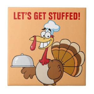 Mig förmiddagredo som äter thanksgivingmiddagen kakelplatta