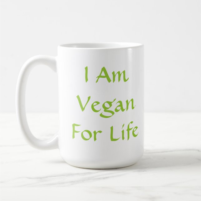 Mig förmiddagVegan för liv. Grönt. Slogan. Kaffemugg (Vänster)