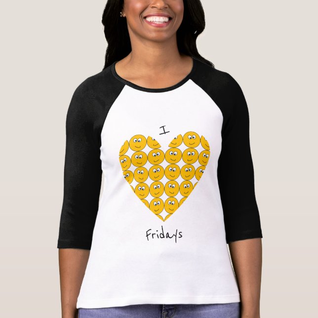 Mig "hjärta" fredagar med att le den Emojis Tee Shirt (Framsida)