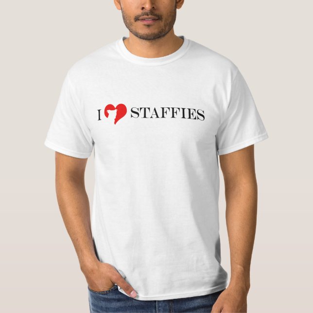Mig hjärta Staffies - röd klassiker & svart man T-shirt (Framsida)