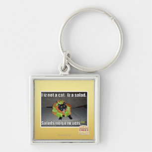 Mig iz inte en katt. Iz en salad. Fyrkantig Silverfärgad Nyckelring