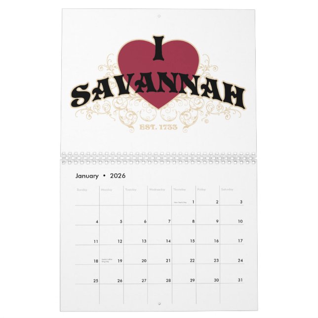 Mig kalender för hjärtaSavannahEst 1733 (Jan 2026)
