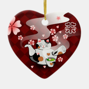Mig Maneki Neko Sakura för Tea <3 prydnad Julgransprydnad Keramik