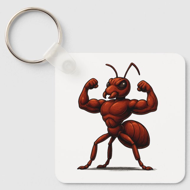 Mighty Ant - Tecknad Strong Ant Illustration Nyckelring (Framsida)