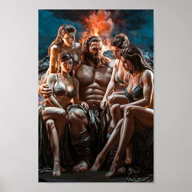 Mighty Barbarian Surrounded by Sexy Women Poster (Framsidan)