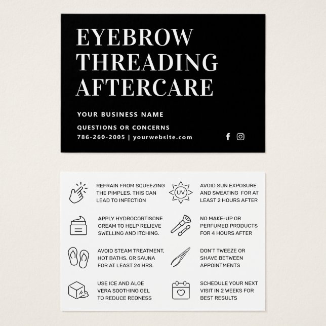 Mighty Black Eyebrow Threading-efterbehandlingskor Visitkort (Framsida & baksida)