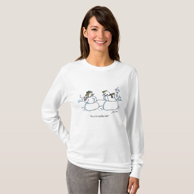 Mighty Cold women white long sleeve shirt T Shirt (Hel framsida)