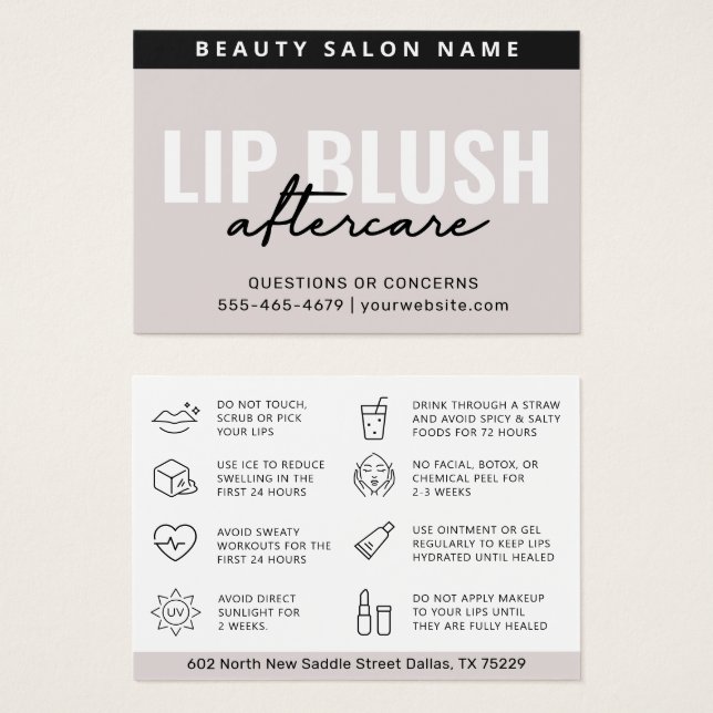 Mighty Cream Lip  After Care Instruction Card Visitkort (Framsida & baksida)